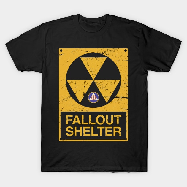 Cold War Civil Defense Fallout Shelter Sign T-Shirt by MeatMan